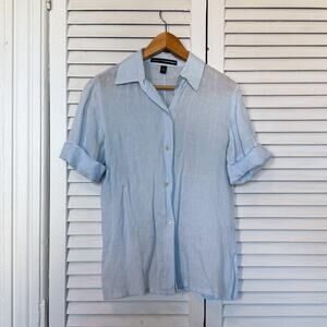 Linda Allard Ellen Tracy Light Blue Linen Button Up Blouse Shirt size 8